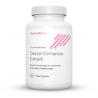 A digital rendering of a bottle of Illuminate Labs Ceylon Cinnamon Extract Capsules on a white background